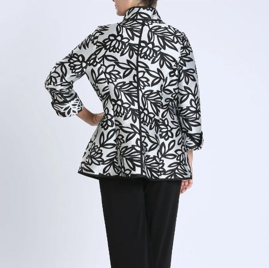 IC Collection Floral Jacquard Open Front Jacket - 2887J-BLK