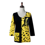 Valentina " Leopard" Half & Half V-Neck Top in Yellow & Black - 24712