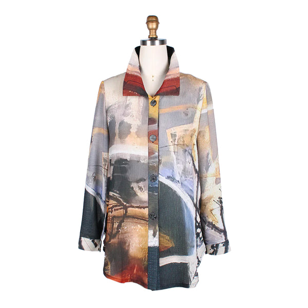 Damee Abstract Art Print Long Tunic Shirt in Multi - 7087-YLW