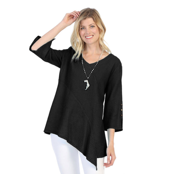 Lightweight V-Neck Waffle Tunic in Black - LW102-BK