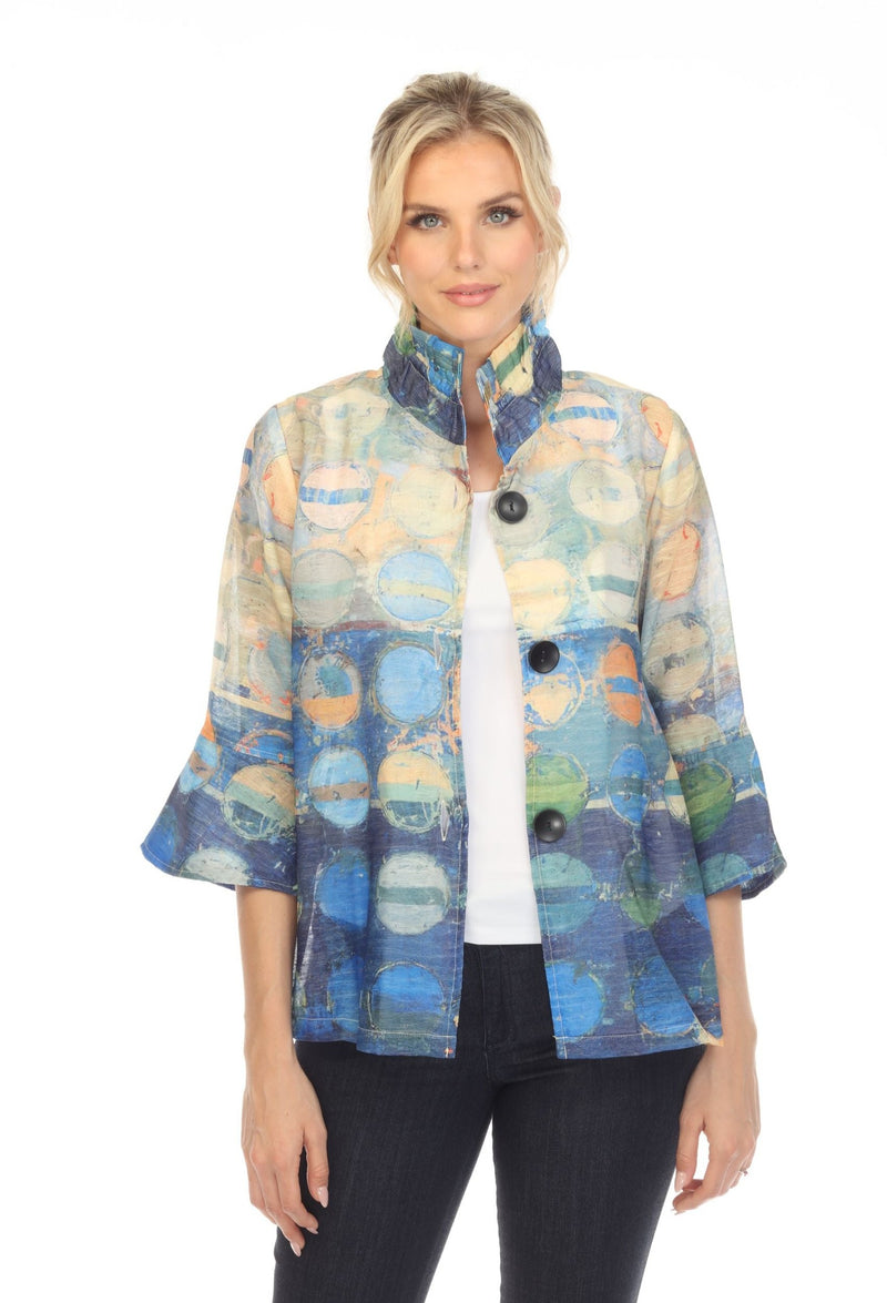 Damee Circular Abstract-Print Organza Jacket in Blues & Ivory - 2385 - Size S Only!