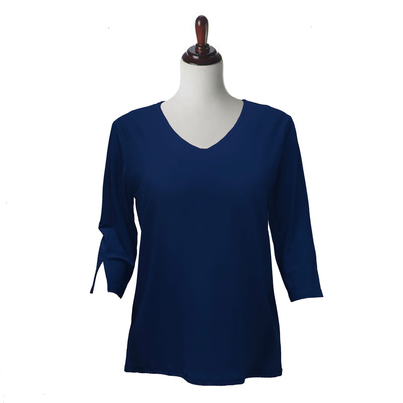 Valentina Signa Solid V Neck Hi-Low Tunic Top in Navy - 15296-NVY