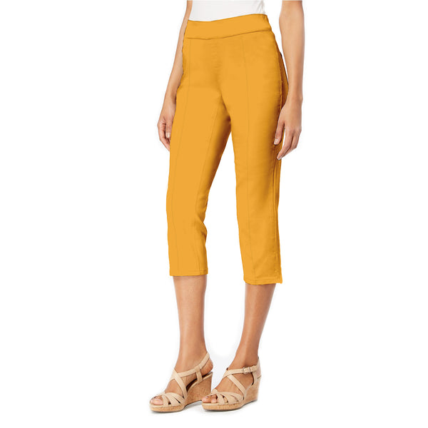 Mesmerize "Mason" Pull-On Capri with Back Slits in Mustard - Size 4 Only
