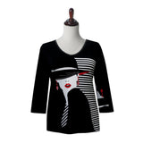 Valentina "Sophie" V-Neck Print Top in Black/White/Red - 19684-1