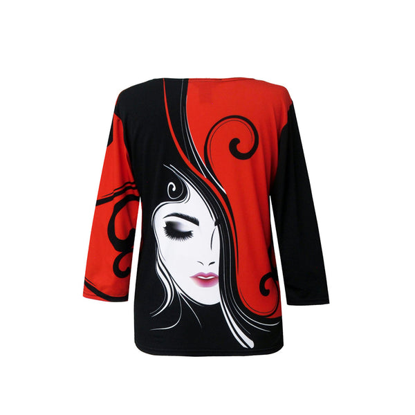 Valentina "Dazzling" V-Neck Print Top in Black/Red - 20035-1