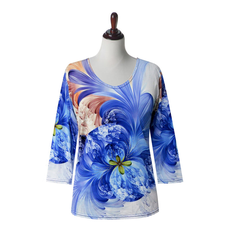 Valentina "Blue Floral" V-Neck Top in Multi - 23918