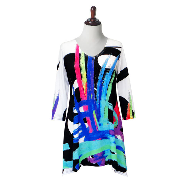 Valentina Signa "Abstract Blue" Print V-Neck Tunic in Multi - 19613-1-TU - Sizes S & M Only!