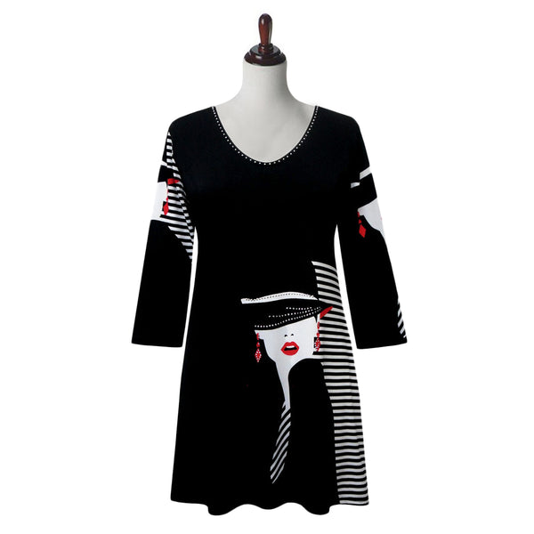 Valentina Signa "Sophie" Print V-Neck Tunic  in Black/White/Red - 19684-1