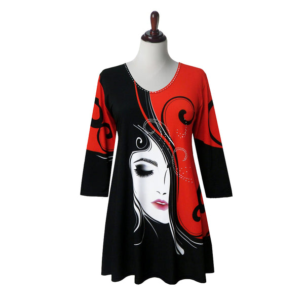 Valentina Signa "Della" Print V-Neck Tunic in Red/Black/White - 20035-1