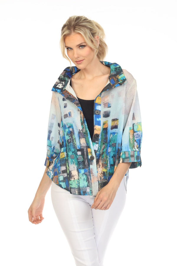 Damee Abstract-Print Short Shirt in Blue - 7092-BLU - Sizes L &  XXL Only!