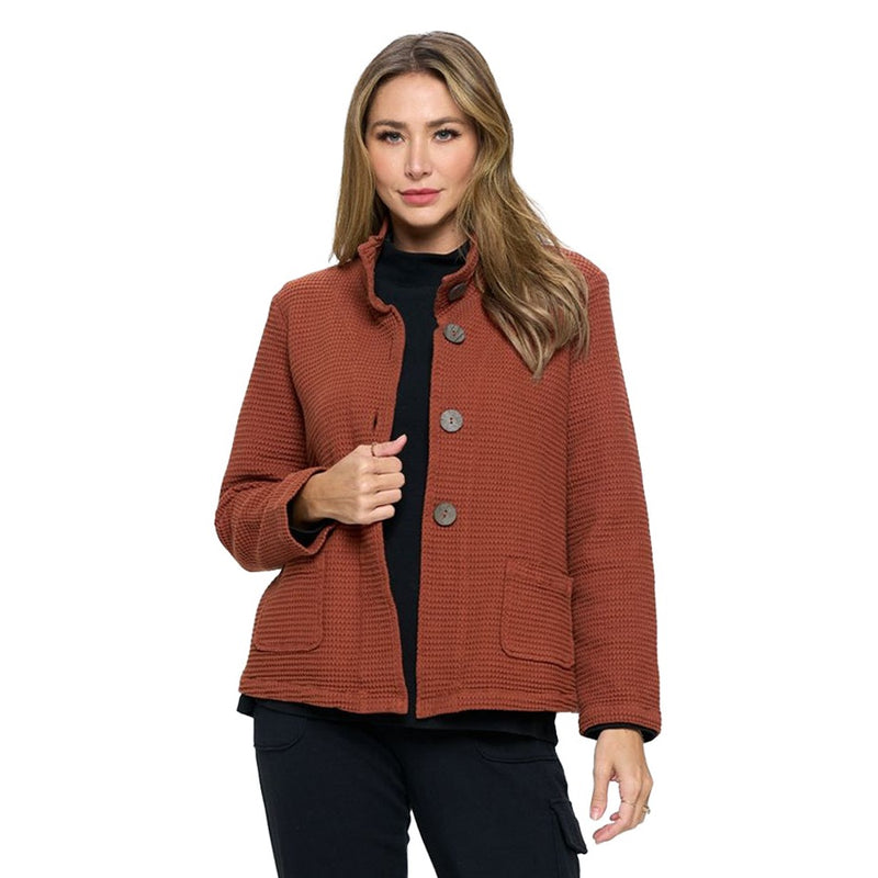 Focus Fashion High-Neck Collar Jacket in Clay Red - SW224-CLR