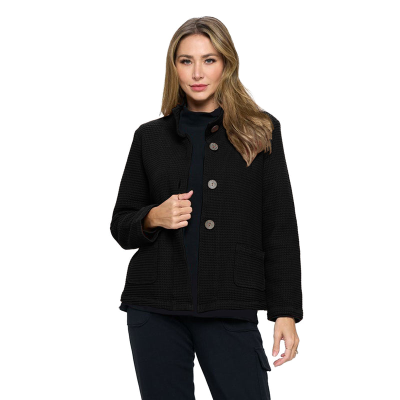 Focus Fashion High-Neck Collar Jacket in Black - SW224-BK