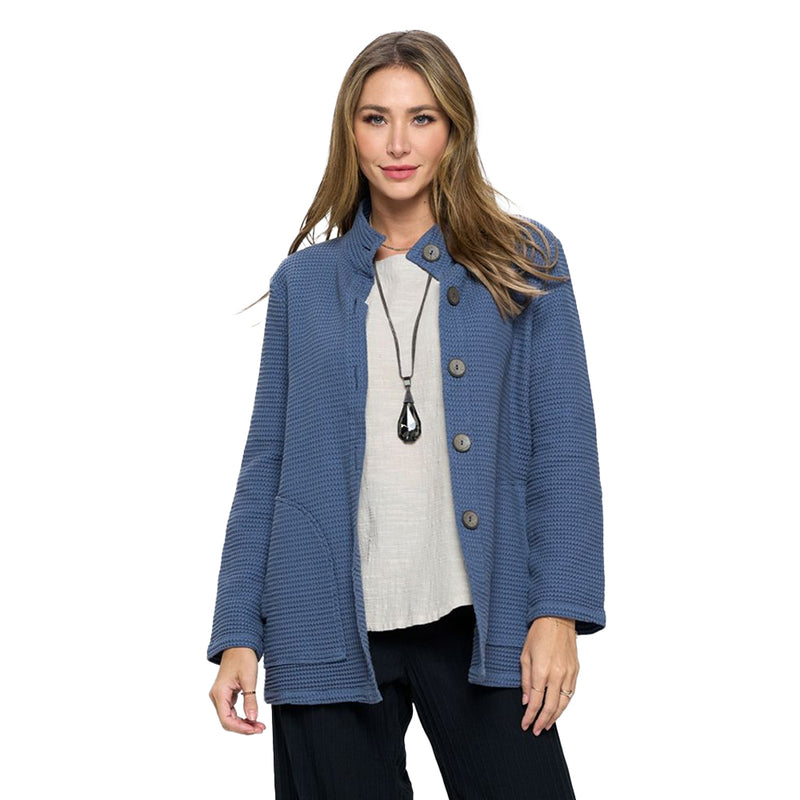 Focus Button Front Waffle Jacket in Blue Indigo - SW226-IN - Size M Only