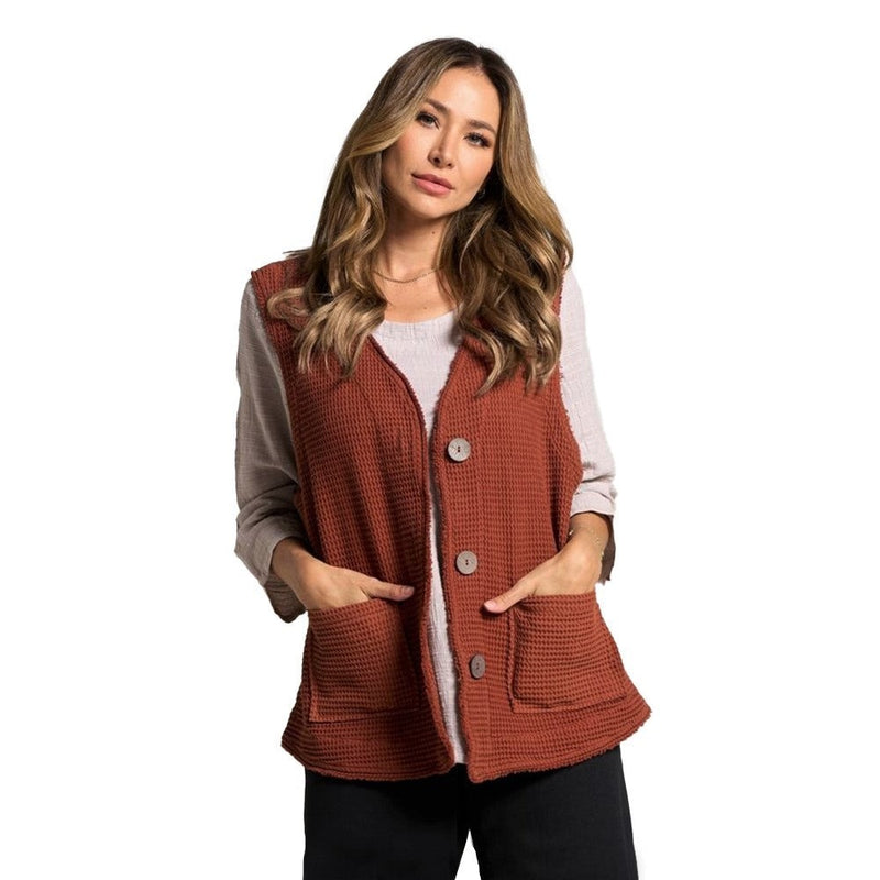 Focus Raw-Edge Waffle Vest in Clay Red - SW227-CLR