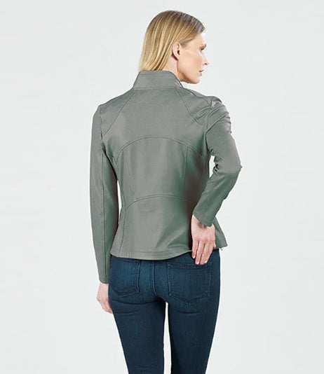 Clara Sunwoo Faux- Liqiud Leather™ Moto Jacket in Olive - JK161-OLV - Size S Only