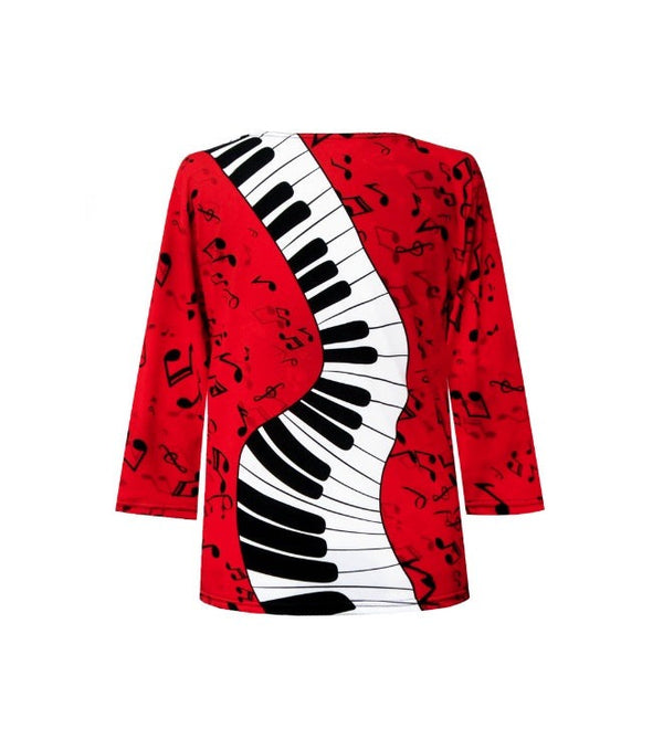 Valentina "Red Piano" V-Neck Print Top - 24265