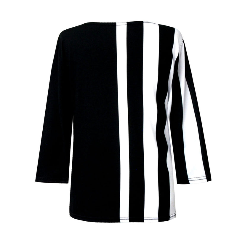 Valentina " Zebra" Stripe V-Neck Top in Black & White - 24711